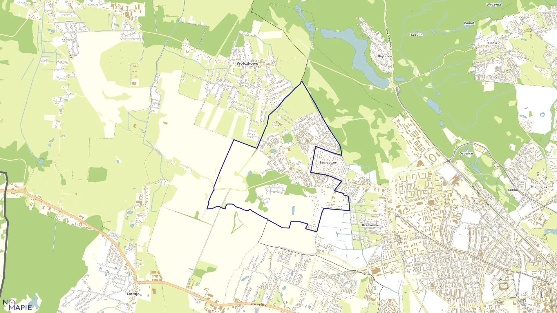 Mapa obrębu Bezrzecze w gminie Dobra