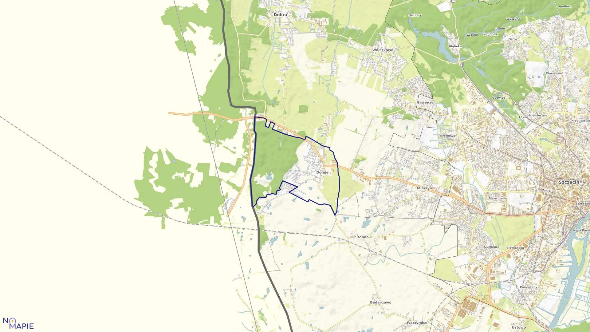 Mapa obrębu Dołuje w gminie Dobra