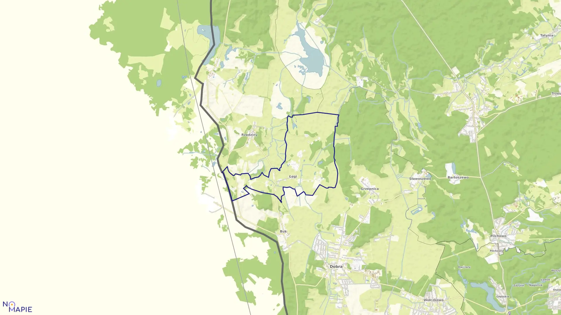 Mapa obrębu Łęgi w gminie Dobra