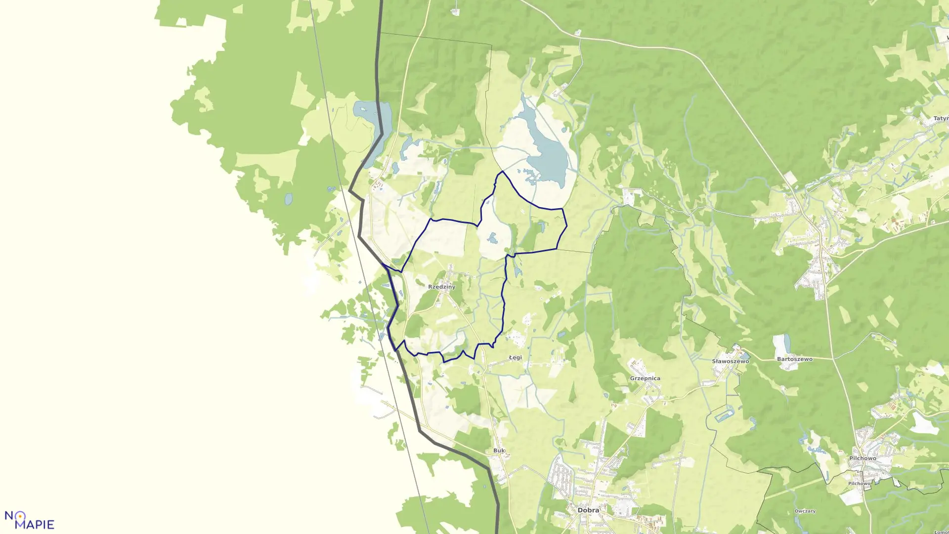 Mapa obrębu Rzędziny w gminie Dobra